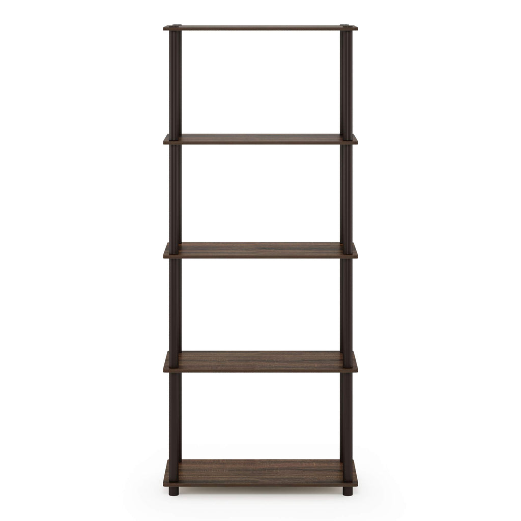 Furinno Turn-N-Tube 5-Tier Multipurpose Shelf / Display Rack / Storage Shelf / Bookshelf, Round Tubes, Walnut/Brown