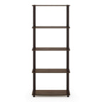 Furinno Turn-N-Tube 5-Tier Multipurpose Shelf / Display Rack / Storage Shelf / Bookshelf, Round Tubes, Walnut/Brown