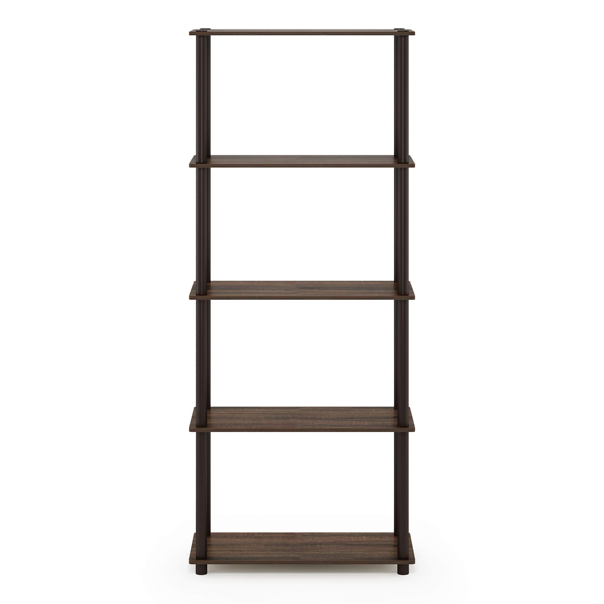 Furinno Turn-N-Tube 5-Tier Multipurpose Shelf / Display Rack / Storage Shelf / Bookshelf, Round Tubes, Walnut/Brown