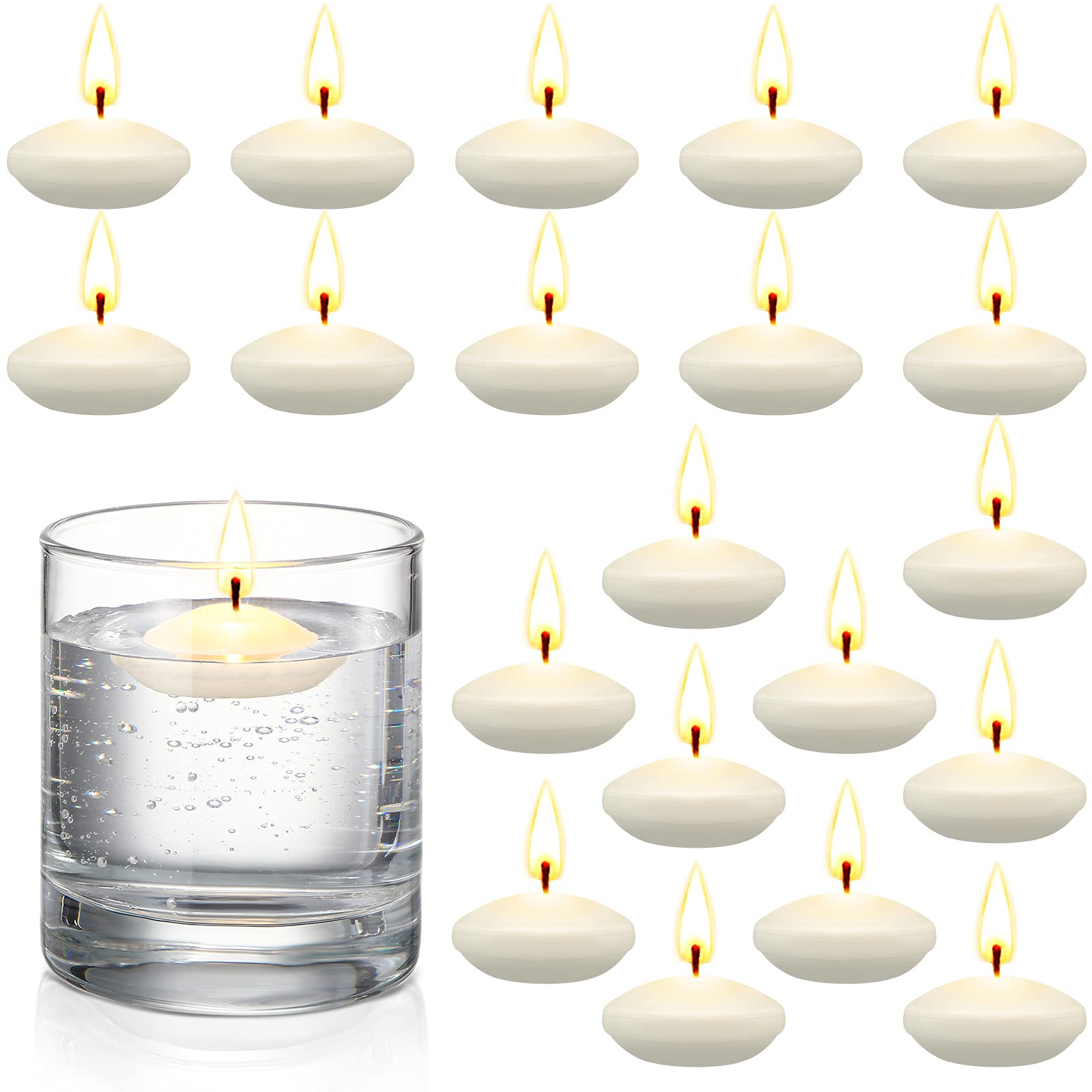 Nuanchu 20 Valentines Day Floating Candles Centerpieces 1.5 Inch Small Unscented Floating Candles Decoration Round Floating Bur