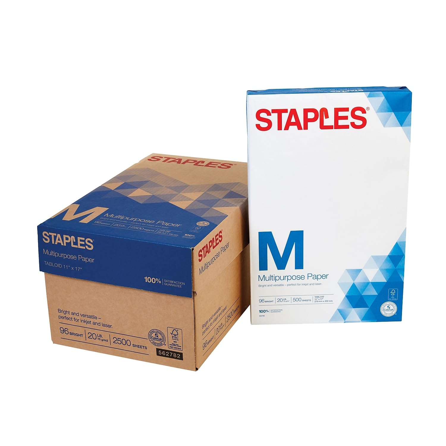 Staples Inkjet Paper - 11    X 17    Multipurpose Paper, 1 Carton Of 5 Reams For 2,500 Total Sheets, 20 Lbs, 96 Bright Paper - F