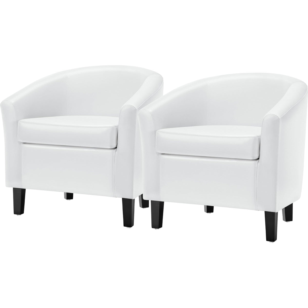 Topeakmart White Leather Chair, Modern And Comfy Faux Leather Accent Chair, Upholstered Barrel Chair Club Chair With Wooden Legs