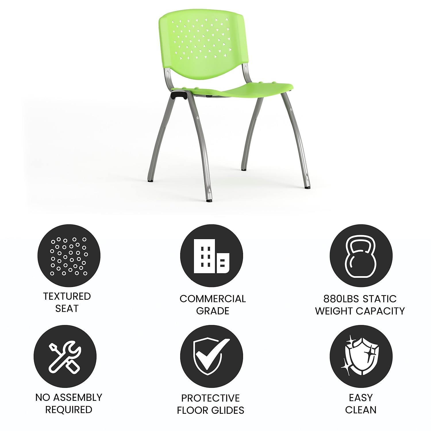 Flash Furniture Hercules Series 880 Lb. Capacity Green Plastic Stack Chair With Titanium Gray Powder Coated Frame
