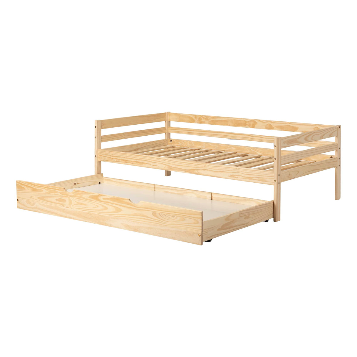 South Shore Sweedi Solid Daybed With Trundle Bed, Twin, Natural Wood