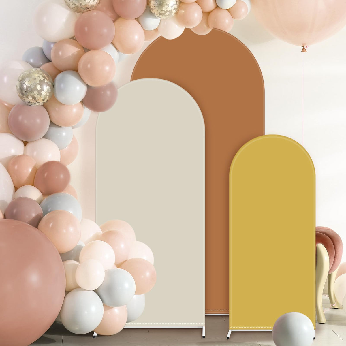 Vitalcozy Set Of 3 Wedding Arch Cover 4/5/6Ft Fabric Arch Backdrop Cover Double Sided Fitted Spandex For Arch Frame Balloon Baby
