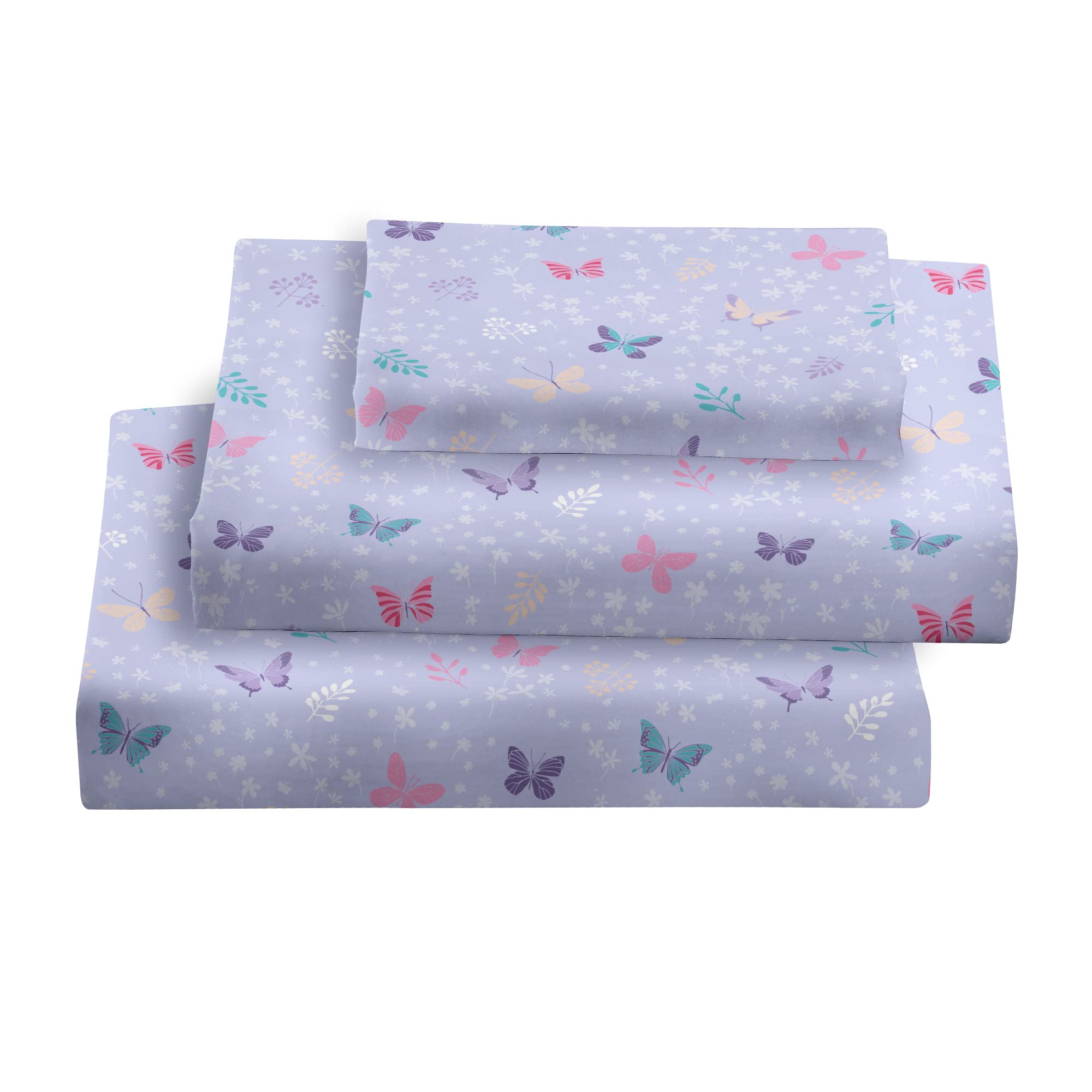 Viviland Kids Twin Sheet Set - Girls Light Purple Twin Sheet Set - Kids Toddlers Twin Microfiber Fitted Sheets - Girls Sheet But
