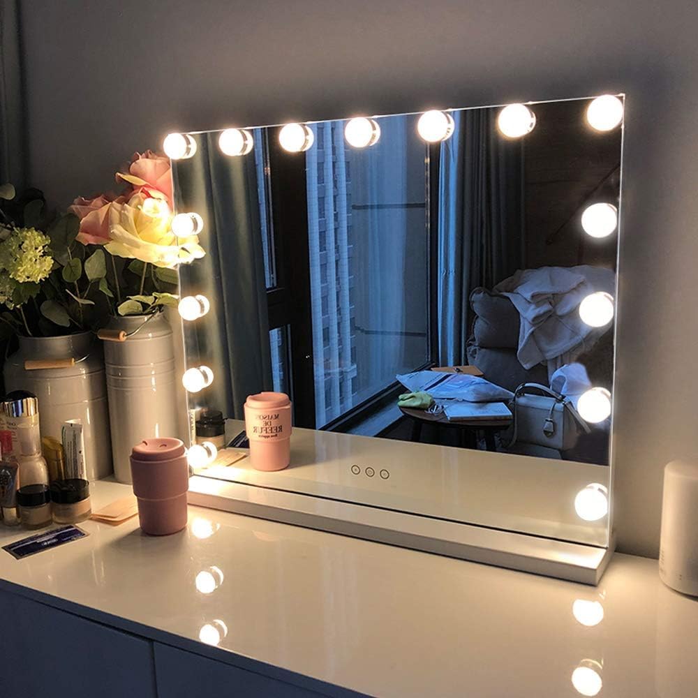 FENCHILIN Vanity Mirror with Lights, Hollywood Lighted Makeup Mirror with 15 Dimmable LED Bulbs for Dressing Room & Bedroom, Sli