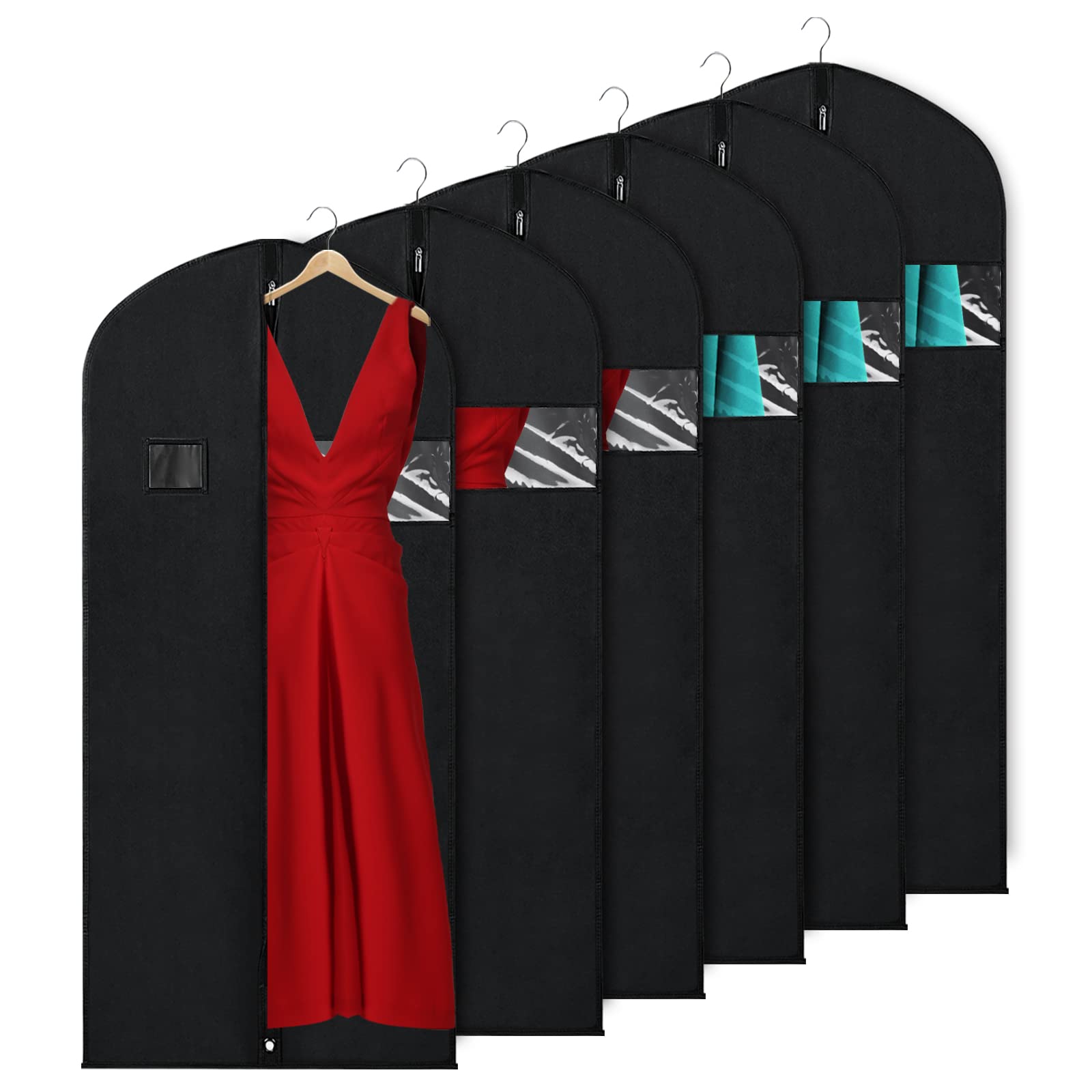 KEEGH Garment Bags for Hanging Clothes 60 (Set of 6) Dress Bags for Gowns Long Dress Bags for Closet Storage with Zipper and Eye
