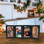 Poilkmni 4 Folding 4X6 Inch Hinged Picture Frame High Definition Natural Wood Picture Frame Rustic Desktop Acrylic Frame Family