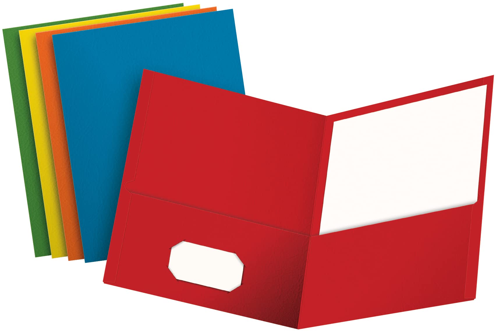 Twin-Pocket Folder, Embossed Leather Grain Paper, Assorted Colors, 25/Box
