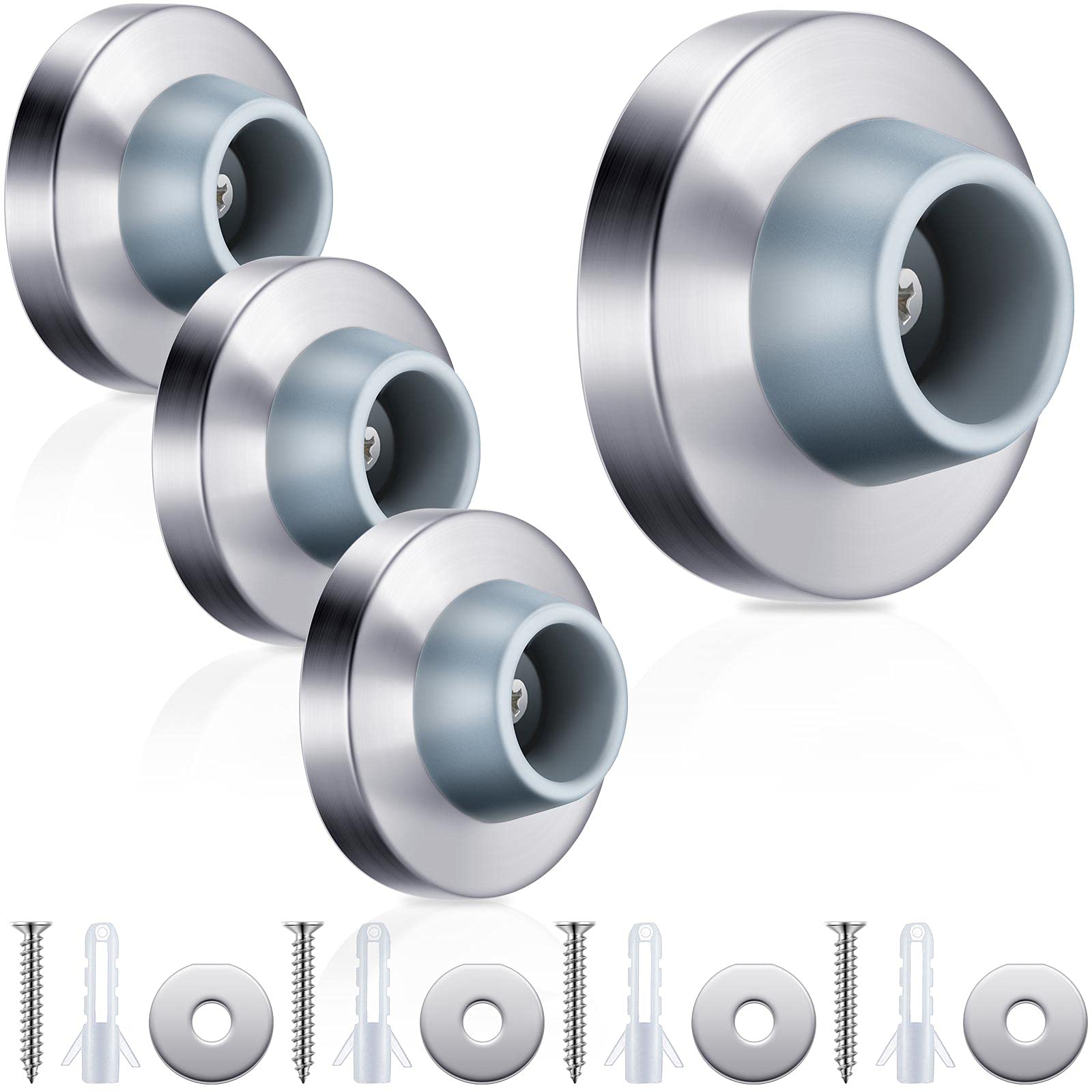Pangda 4 Pieces Concave Wall Door Bumper Stop Silver Stainless Steel Wall Door Bumper With 118 Inch Gray Round Rubber Bumper Wal