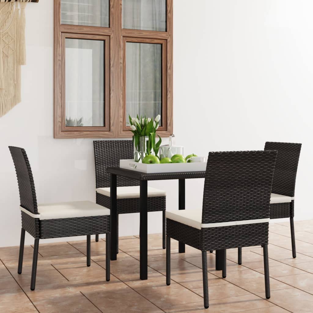 vidaXL Patio Dining Set 5 Piece, Outdoor Dining Set for Garden Yard, Table and Chair for Balcony, Dining Table, Farmhouse Style, Poly Rattan Black