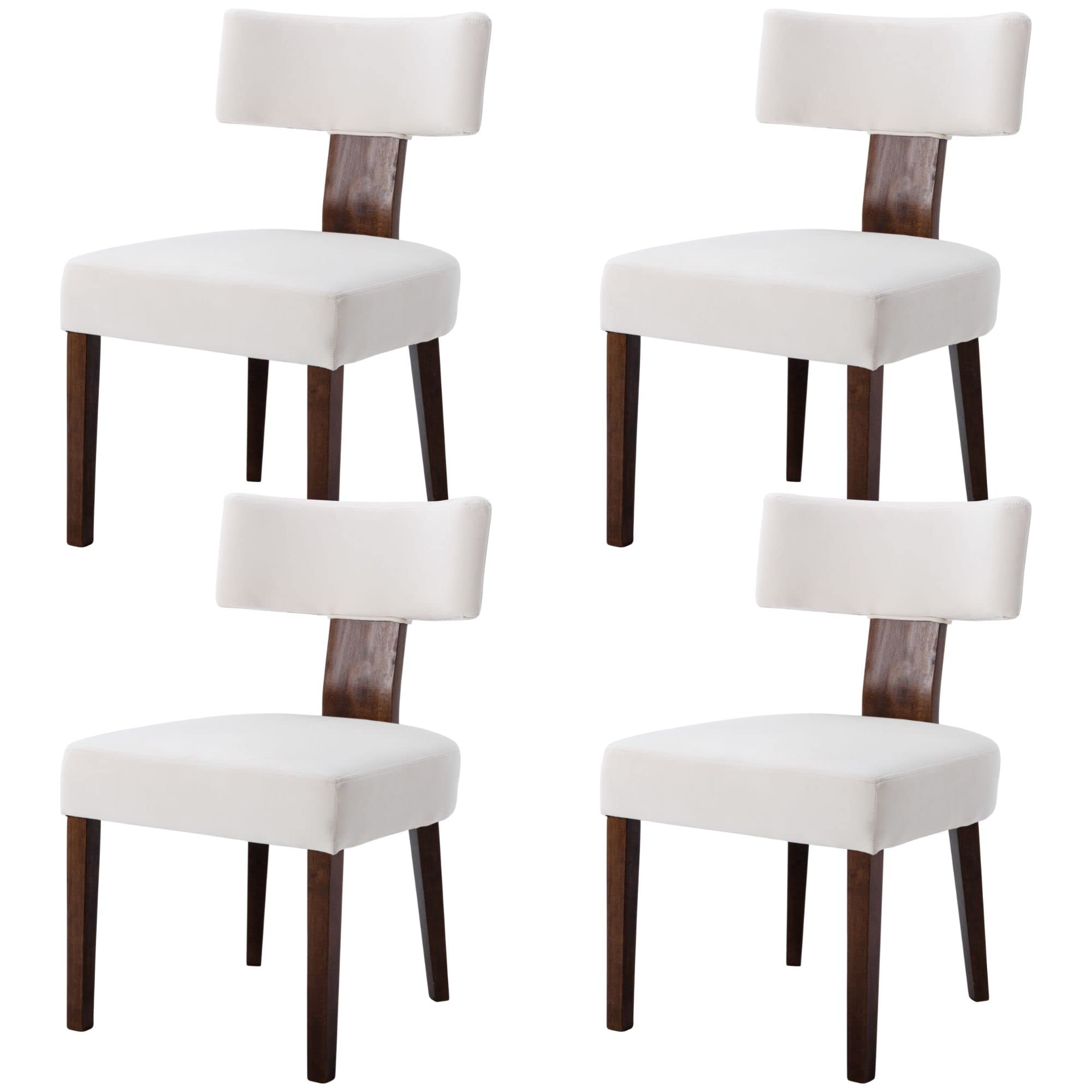 Bestano Modern Dining Chairs Set Of 4, Comfy Upholstered Side Chairs With Wood Legs, Velvet Fabric Dining Chairs With Curved Win