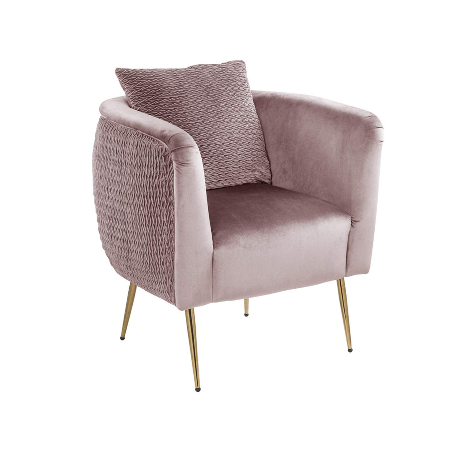 Lilola Home Natalie Blush Pink Velvet Barrel Accent Chair with Metal Legs