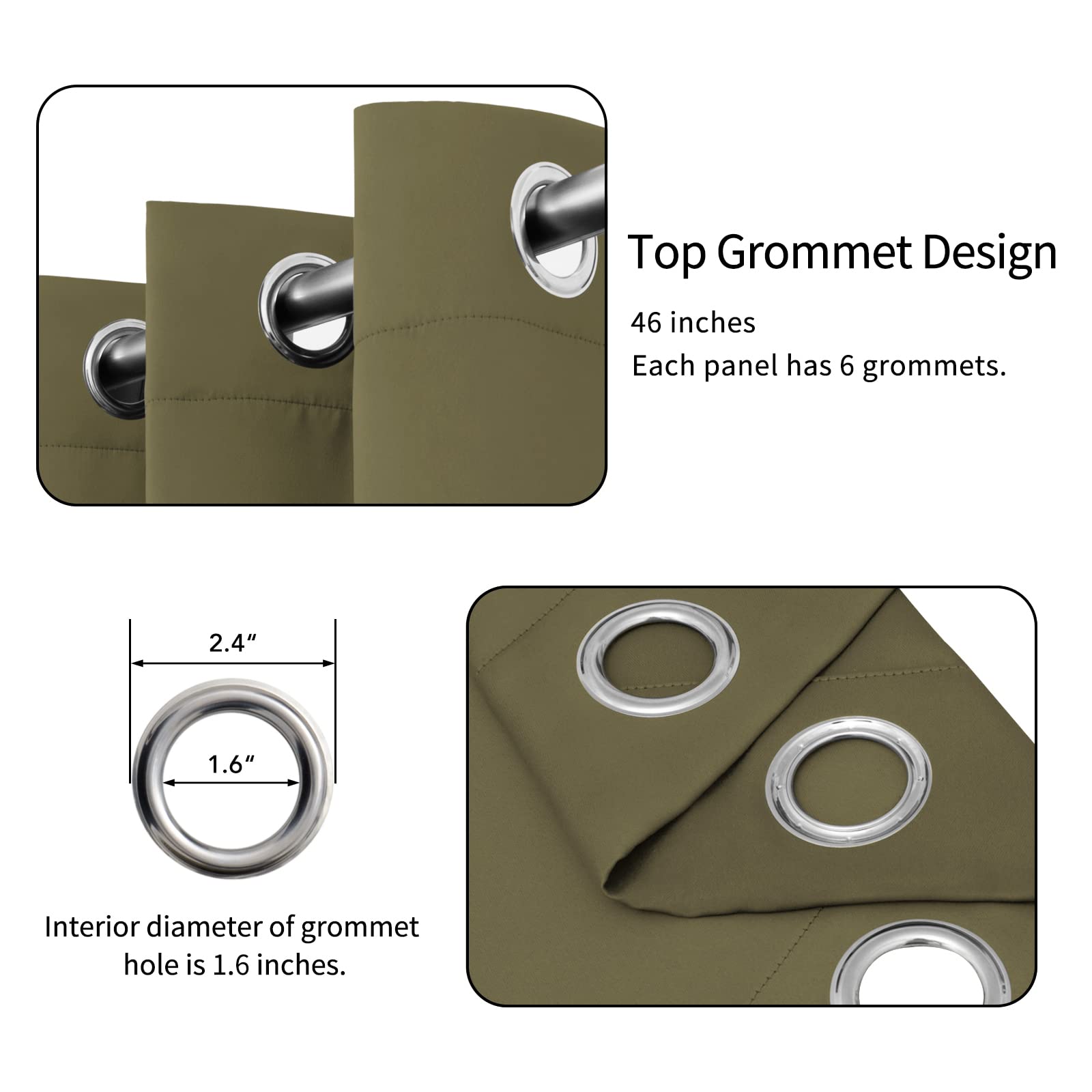 Easy-Going Blackout Curtains For Bedroom, Solid Thermal Insulated Grommet And Noise Reduction Window Drapes, Room Darkening Curtains For Living Room, 2 Panels(46X84 In, Khaki)