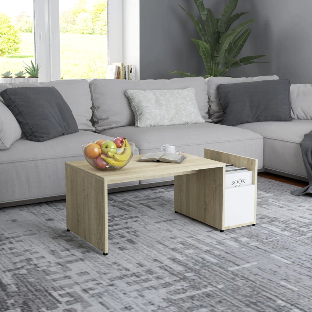 Aisifx Coffee Table White and Sonoma Oak 35.4x17.7x13.8 Chipboard