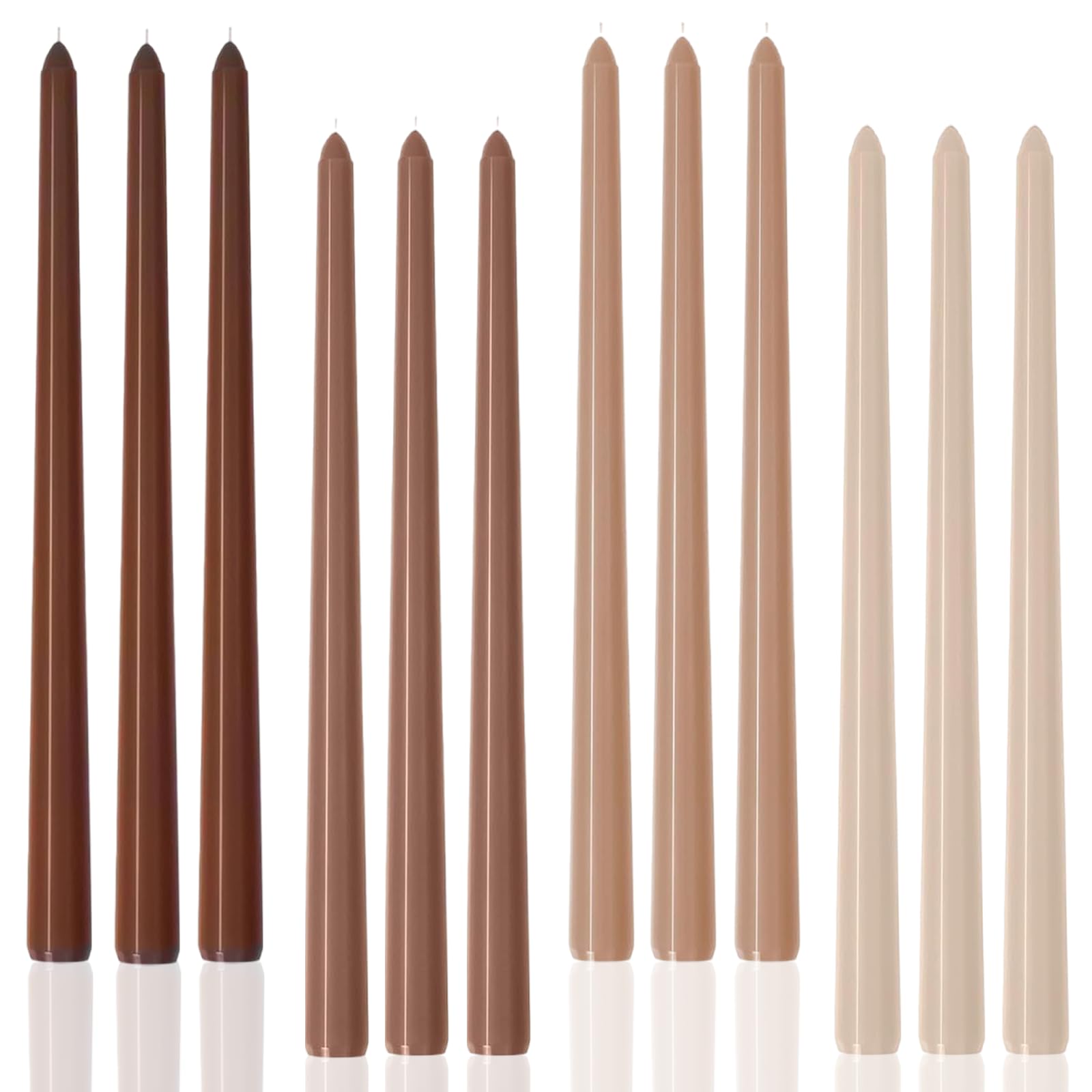 LPUSA Brown Tall Taper Candles 12 inch Unscented Smokeless Long Tall Tapered Candle for Candlesticks Sticks Wedding Advent Home 