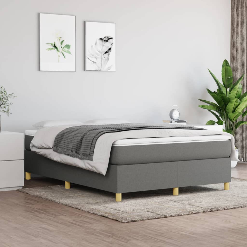 vidaXL Full Box Spring Bed Frame in Dark Gray - Premium Quality Fabric with Plywood, Engineered Wood - Modern and Stylish Design for Comfortable Sleep