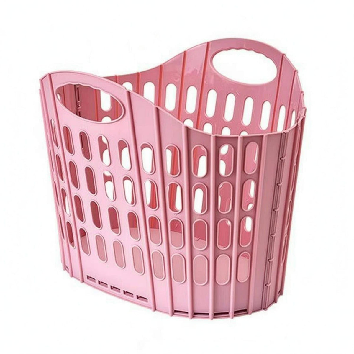 ECOMISTIQ Perforated Foldable Laundry Basket OpenTop Collapsible Laundry Hamper Oval Handles, Pink, Xs