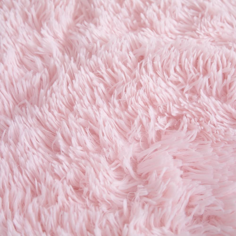 Chovy Faux Fur Plush Light Pink Comforter Sets Twin/Full Size - Ultra Soft Shaggy Flannel Velvet Fluffy Fuzzy 3Pc Bedding Set (C