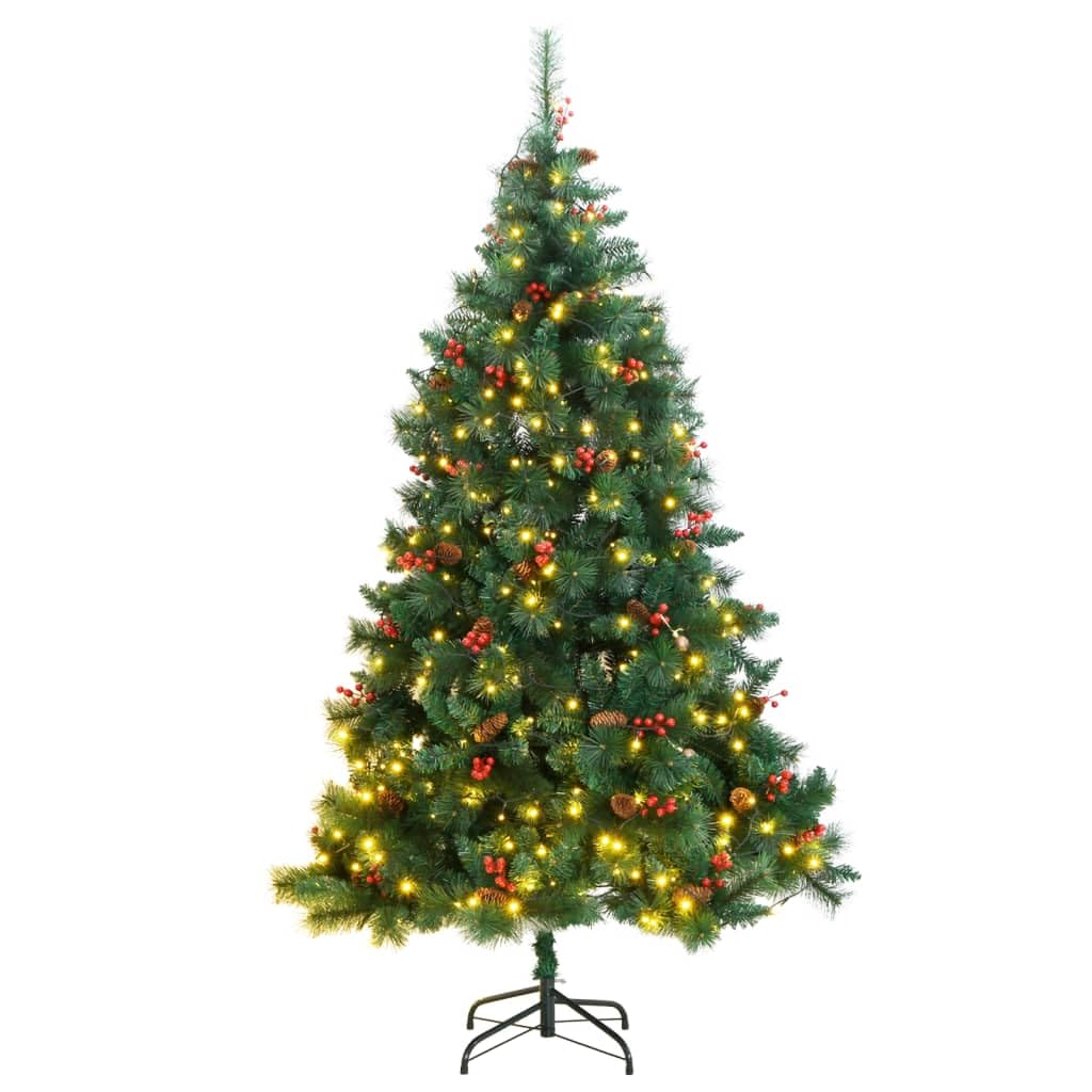 vidaXL Green Artificial Hinged Christmas Tree with Multiple Lighting Modes and Decorations, Sturdy Stand, 94.5&quot; Height