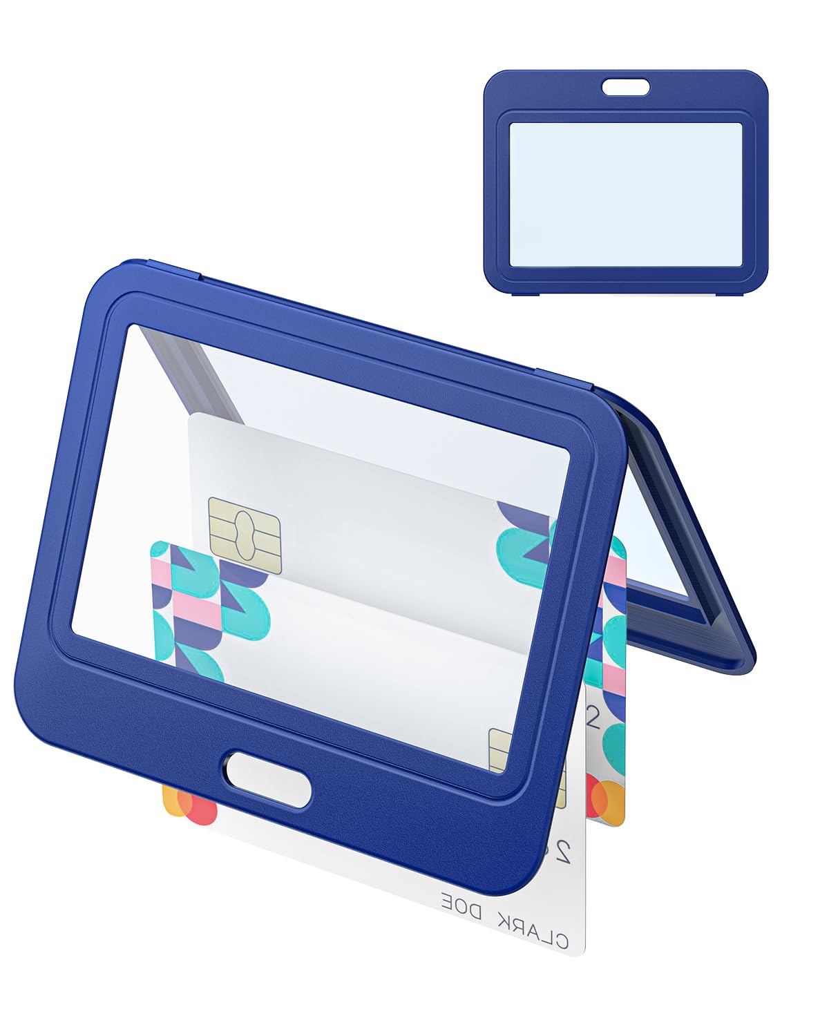 Uniclife 1 Pack Id Badge Holder With Double-Sided Windows Horizontal Hard Plastic Case Blue Card Protector Pouch For Office Scho