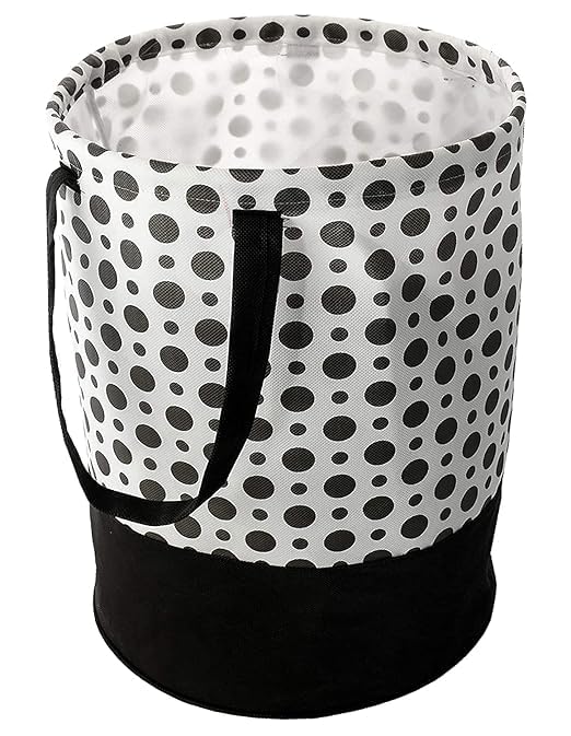 CUTBAZZ Waterproof Round Laundry Bag/Hamper|Foldable Bin & 45 Liter Capicity|Size 37 x 37 x 49, Pack of 1(Black & White),Canvas