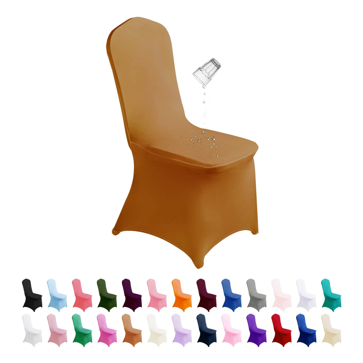 Supero Waterproof Spandex Chair Cover 25Pcs, Stretch Dining Chair Covers, Polyester Outdoor Chair Covers, Protector Stretch Chair Cover For Party Universal, Banquet, Wedding Event, Hotel(Gold)