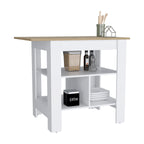 DEPOT E-SHOP Kitchen Island, Kitchen Table 35" H, 3 Open Shelves, White/Macadamia
