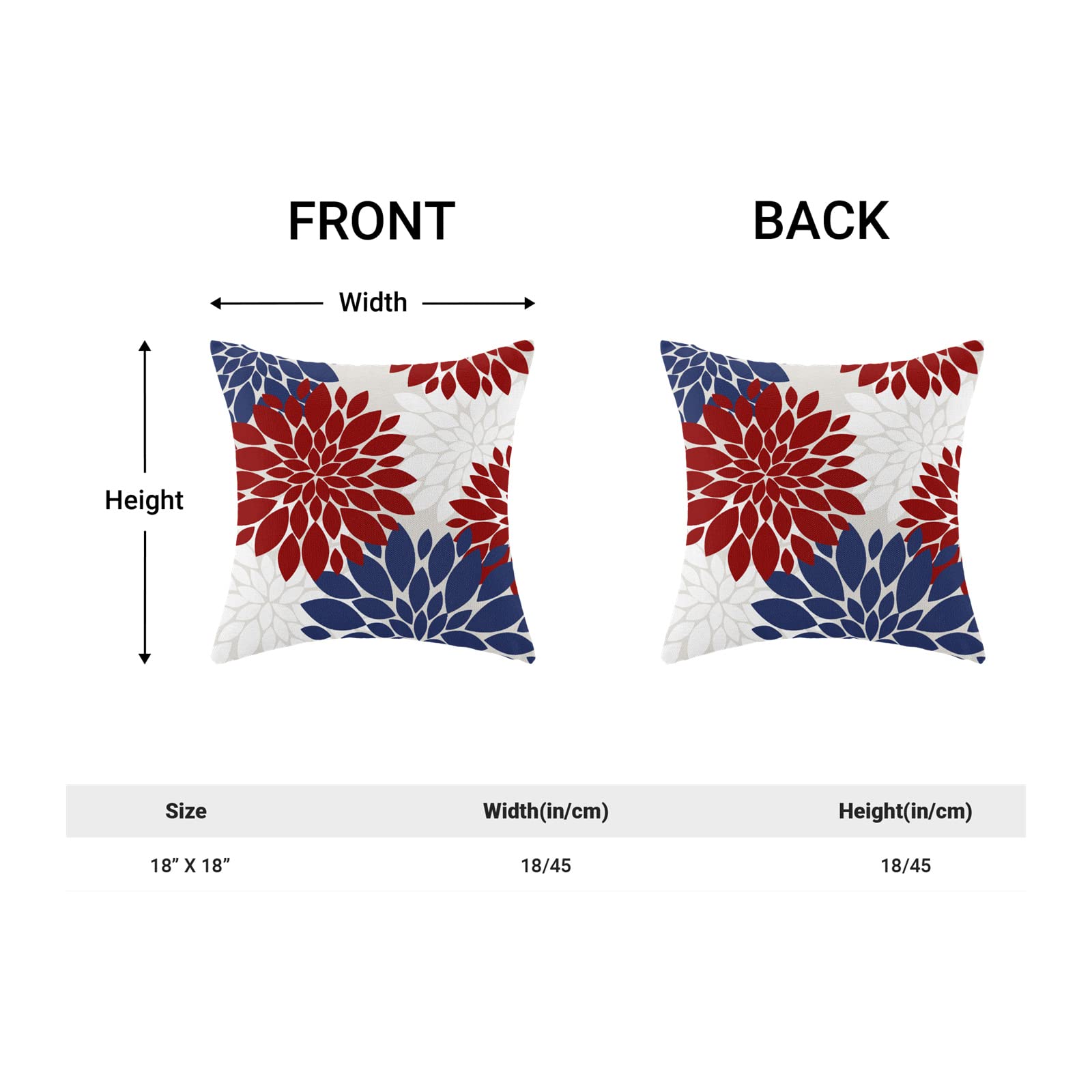 4Th Of July Pillow Covers 18X18 Inch Set Of 2 Patriotic Themed Navy Blue Red White Dahlia Floral Decor Throw Pillows Modern Geom