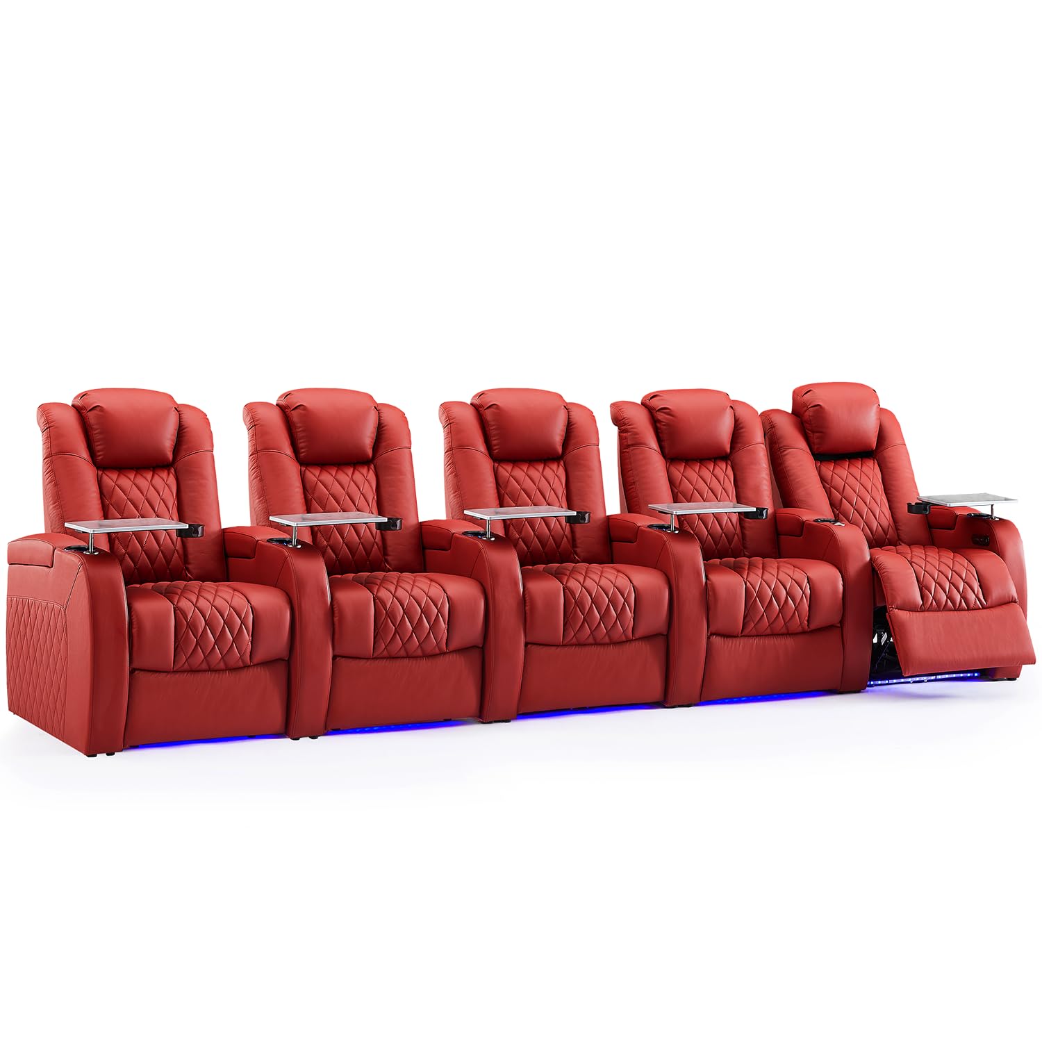 Weilianda Home Theater Seating Top Grain Leather Recliner Chair Power Headrest And Recline Movie Seats Gaming Sofa With Tray Tab