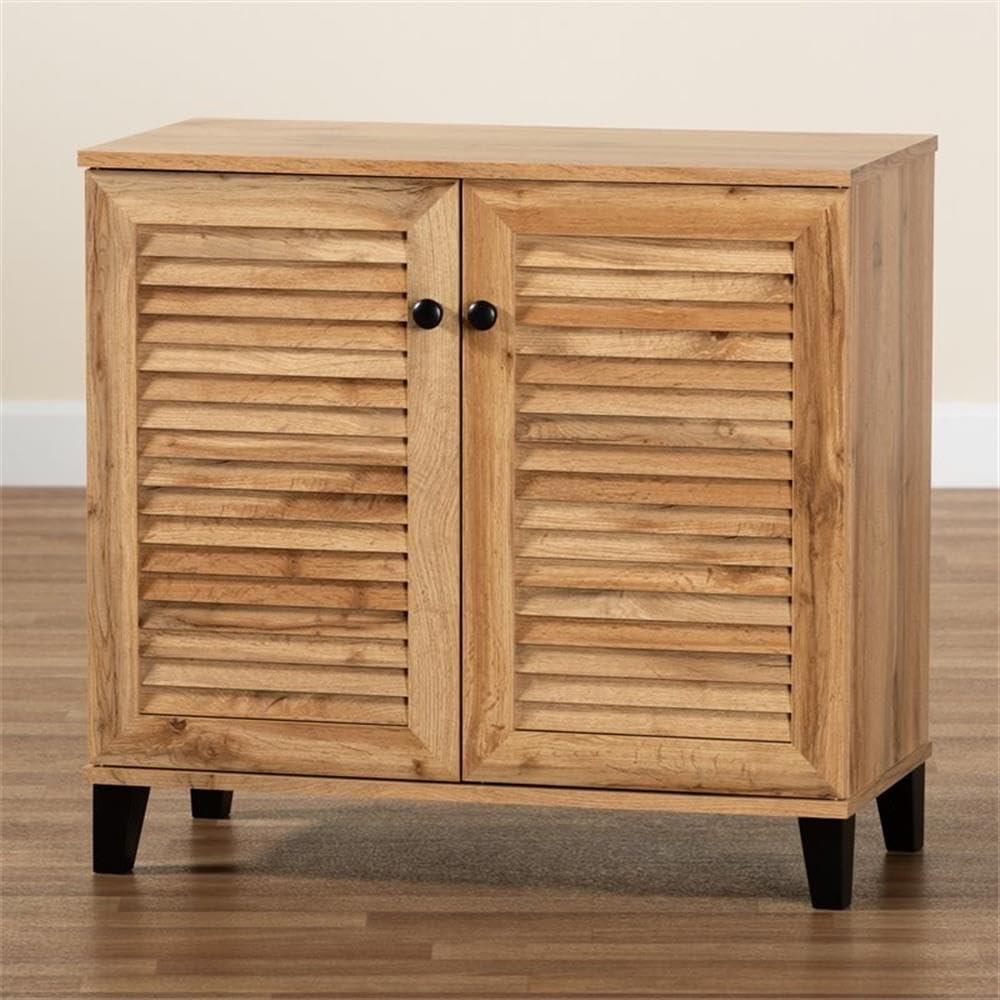 Baxton Studio Coolidge Modern and Contemporary Oak Brown Finished Wood 2-Door Shoe Storage Cabinet