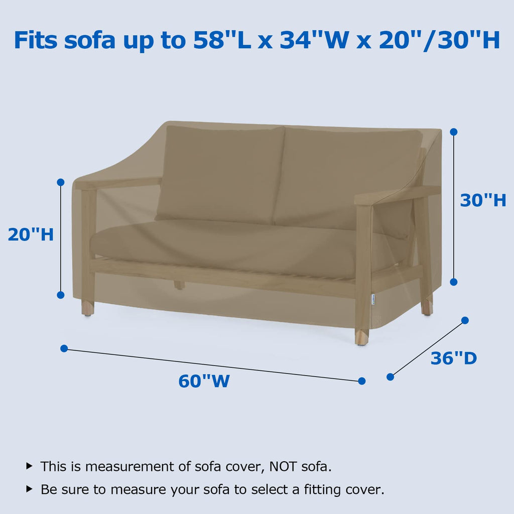 Sunpatio Outdoor Sofa Cover 60 Inch, Heavy Duty Waterproof Patio Loveseat Cover 2-Seater, All Weather Protection Outdoor Couch Cover For Patio Furniture, 60' L X 36' W X 30' H, Taupe