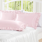 Homiest Ruffle Satin Body Pillow Cover, Silky Satin Body Pillowcase With Envelope Closure, Luxury & Ultra Soft Body Size Pillow