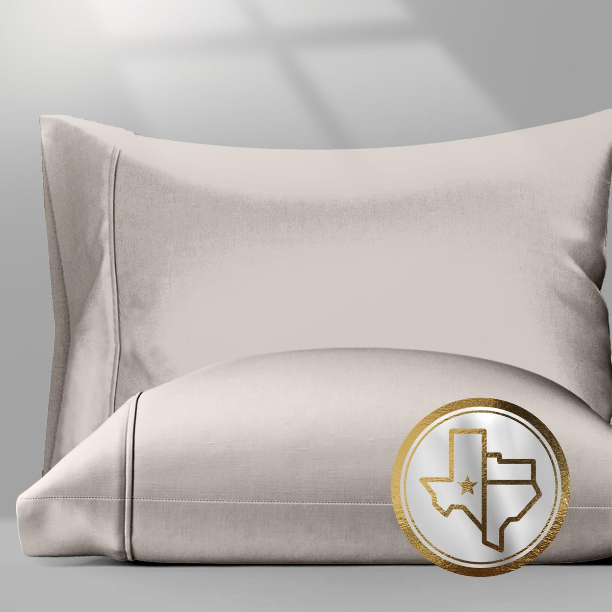 Texas Linen Co. 100% Egyptian Cotton Pillow Cases Standard/Queen Size Set Of 2 - Luxury 1500 Thread Count Sateen Beige Pillow Ca