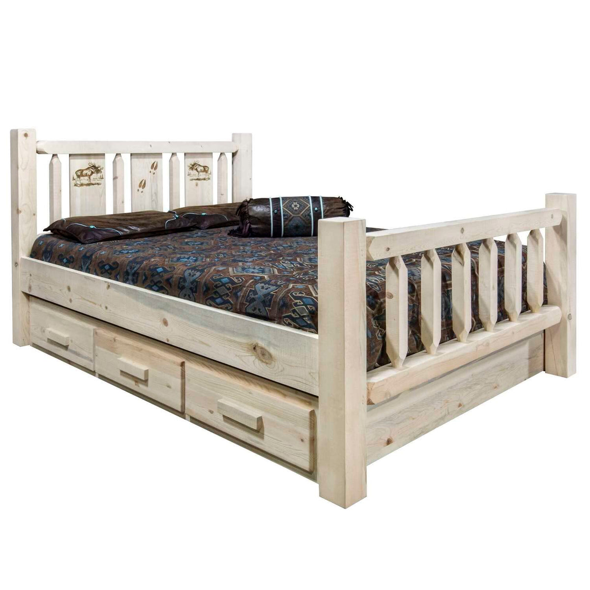 Montana Log Collection Wood Homestead Queen Storage Bed MWHCSBQLZMOOSE