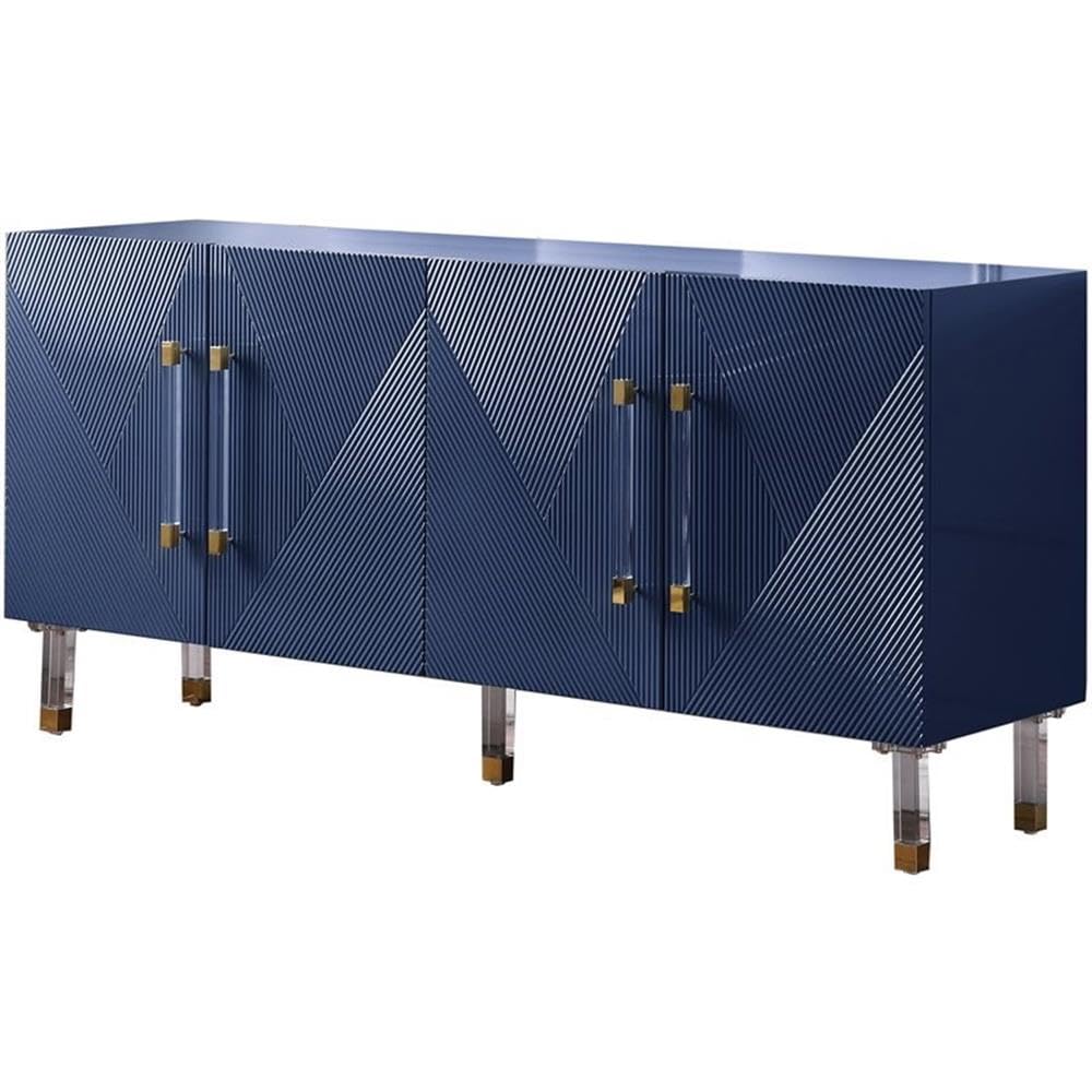 Best Master Furniture Tyrell High Gloss Lacquer Sideboard/Buffet With Gold Accents, Navy Blue