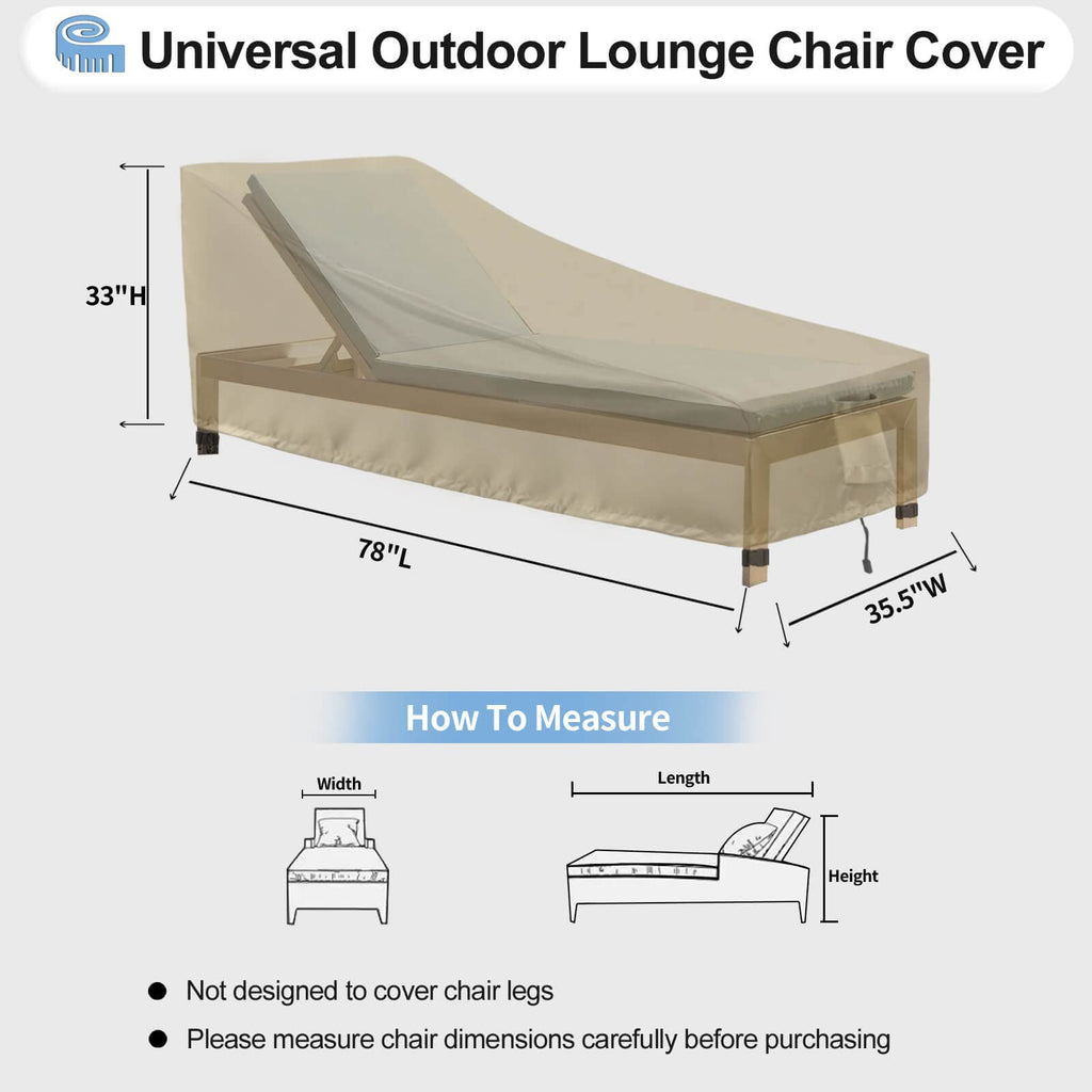 Outdoorlines Outdoor Waterproof Patio Chaise Lounge Chair Cover - Uv Resistant Lounger Covers Heavy Duty Weatherproof Patio Sofa Furniture Covers, 1 Pack, 78Wx35.5Dx33H Inches, Camel