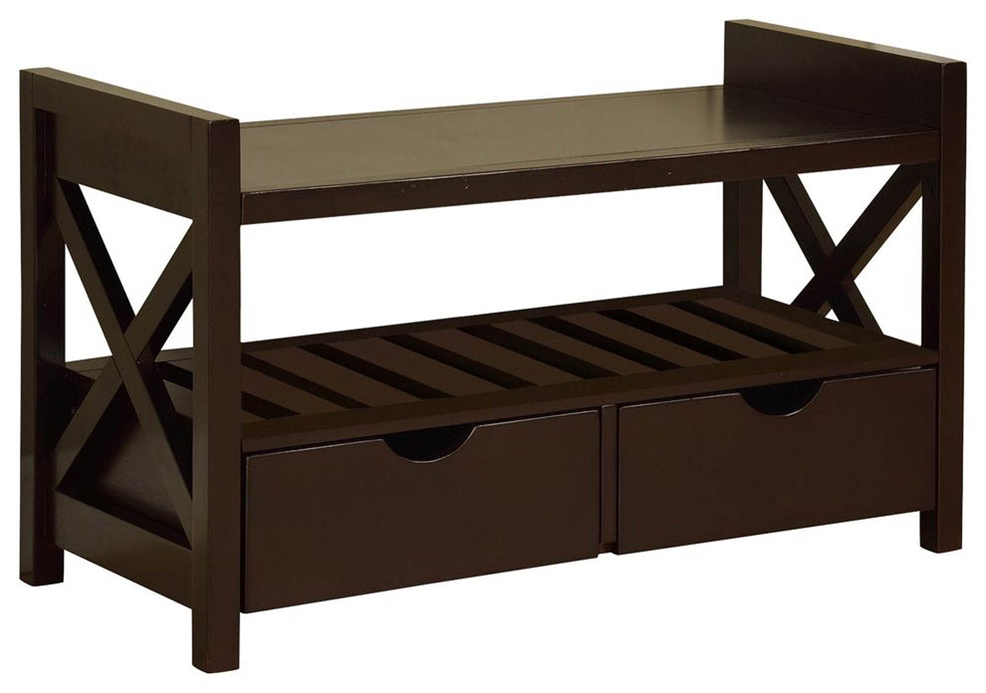 Pilaster Designs Contemporary Tavia Shoe Storage Bench with Drawers & Open Shelf, Cherry Wood