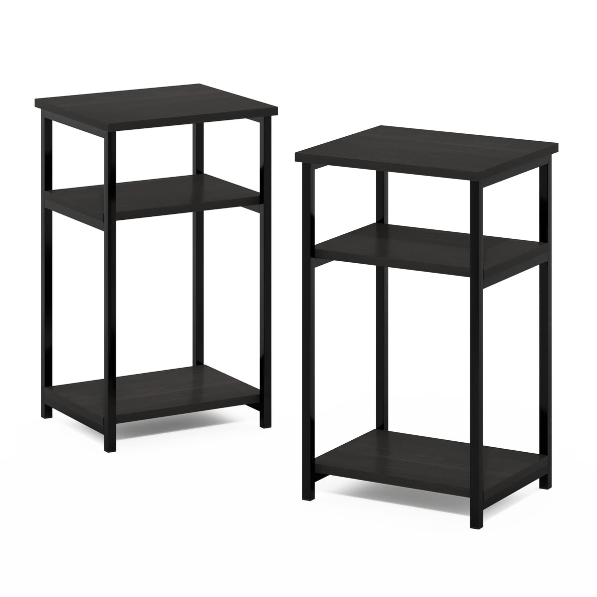 Furinno Just 3-Tier Metal Frame End Table with Storage Shelves, 2-Pack, Espresso