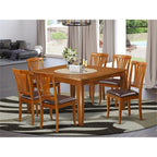 East West Furniture PFAV7-SBR-LC 7 Piece Dining Table Set Consist of a Square Dining Room Table with Butterfly Leaf and 6 Faux Leather Upholstered Chairs, 54x54 Inch, Saddle Brown