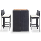 vidaXL 5-Piece Patio Bar Set- Poly Rattan and Acacia Wood Construction, Black - Complete Outdoor Entertainment with Vintage-Styled Table, Elegant Chairs, Cushioned Seats