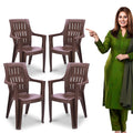 Maharaja Heavy Duty Plastic Chairs For Home & Office | 200Kg Capacity, Arm Rest  Brown, Pack Of 4