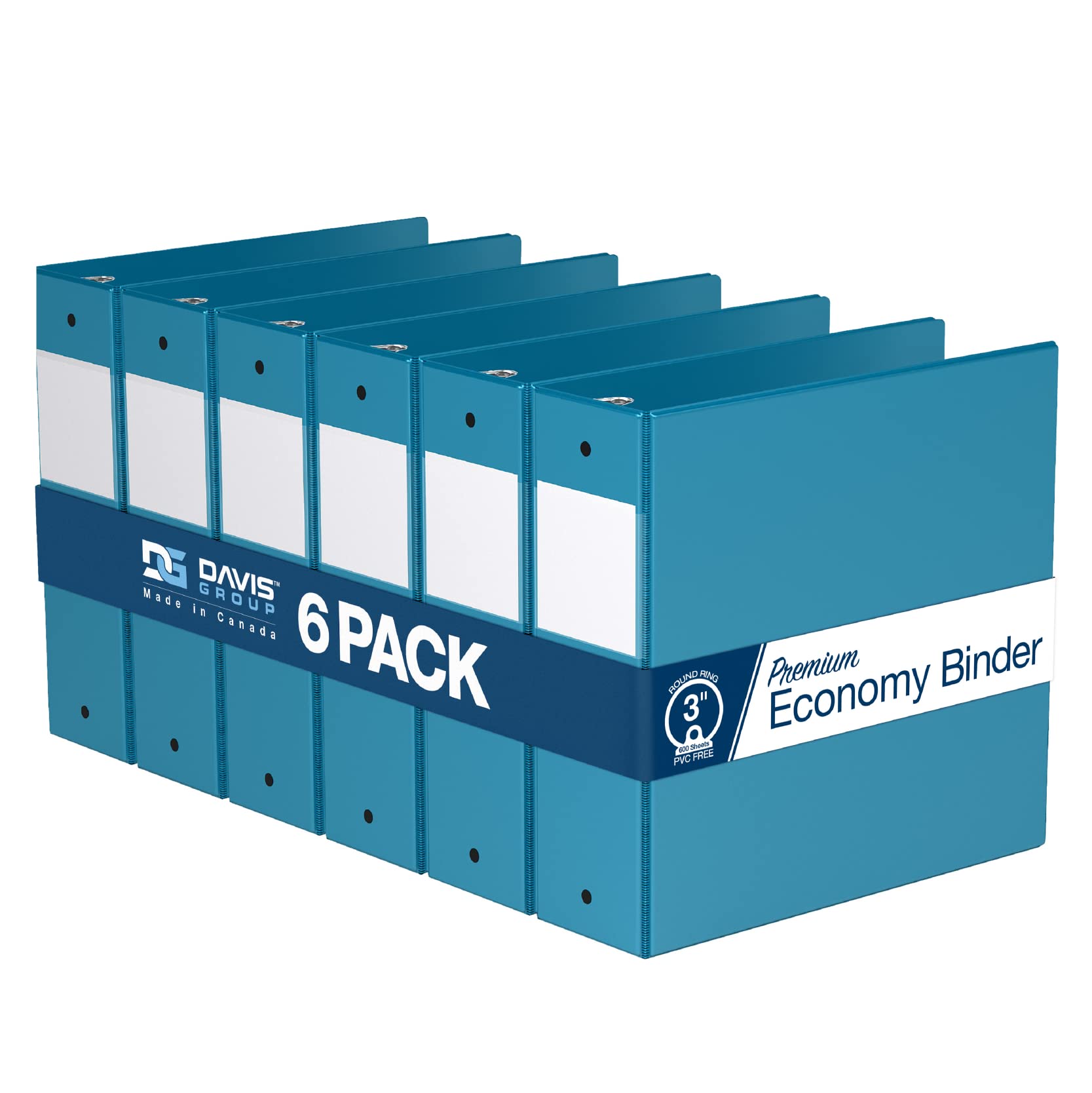 Premium Economy 3-Inch Binder, 3-Ring Binder For School, Office, Or Home, Colored Binder Notebook, Pack Of 6, Round Ring, Turquo