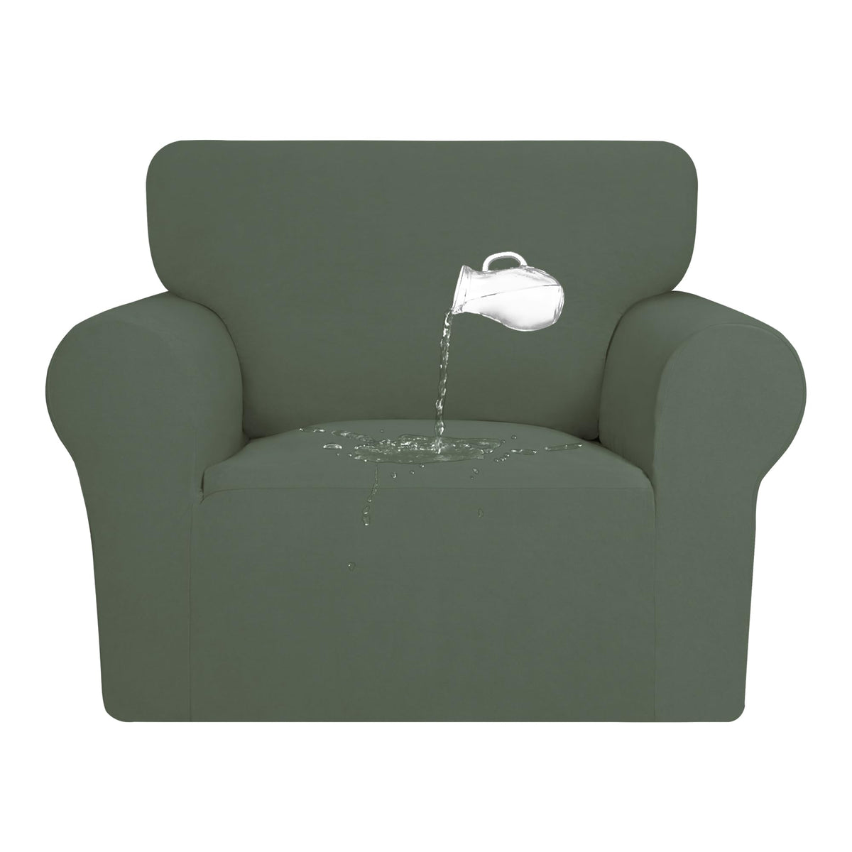 Purefit 100% Dual Waterproof Couch Cover Slipcovers For Couches And Sofas - Stretch Non Slip Fleece Sofa Covers Washable, Leakproof Furniture Protector For Kids, Pets, Dog (Chair, Greyish Green)