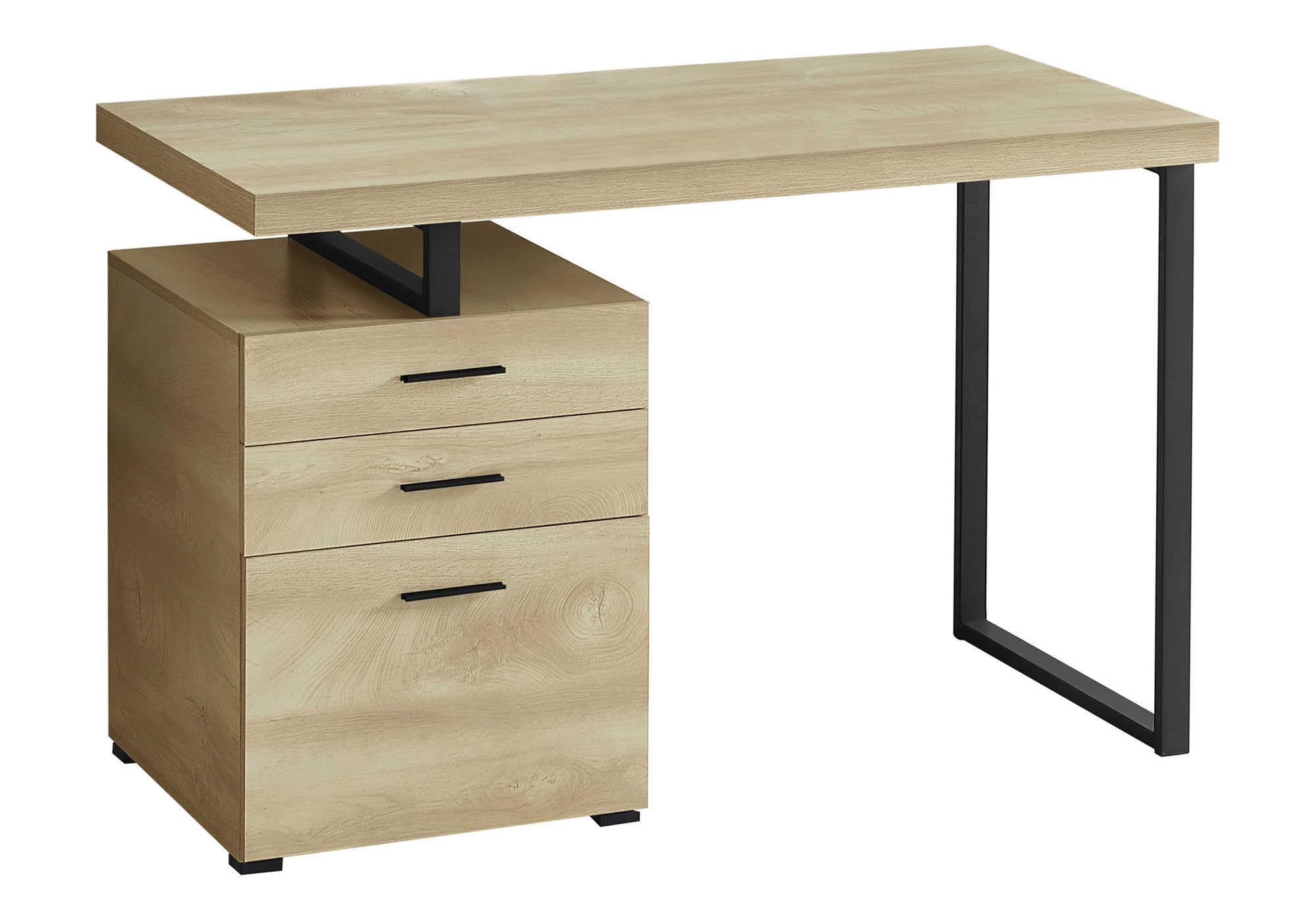 Monarch Specialties I 7643 Computer Desk, Home Office, Laptop, Left, Right Set-Up, Storage Drawers, 48&quot; L, Work, Metal, Laminate, Natural, Black, Contemporary