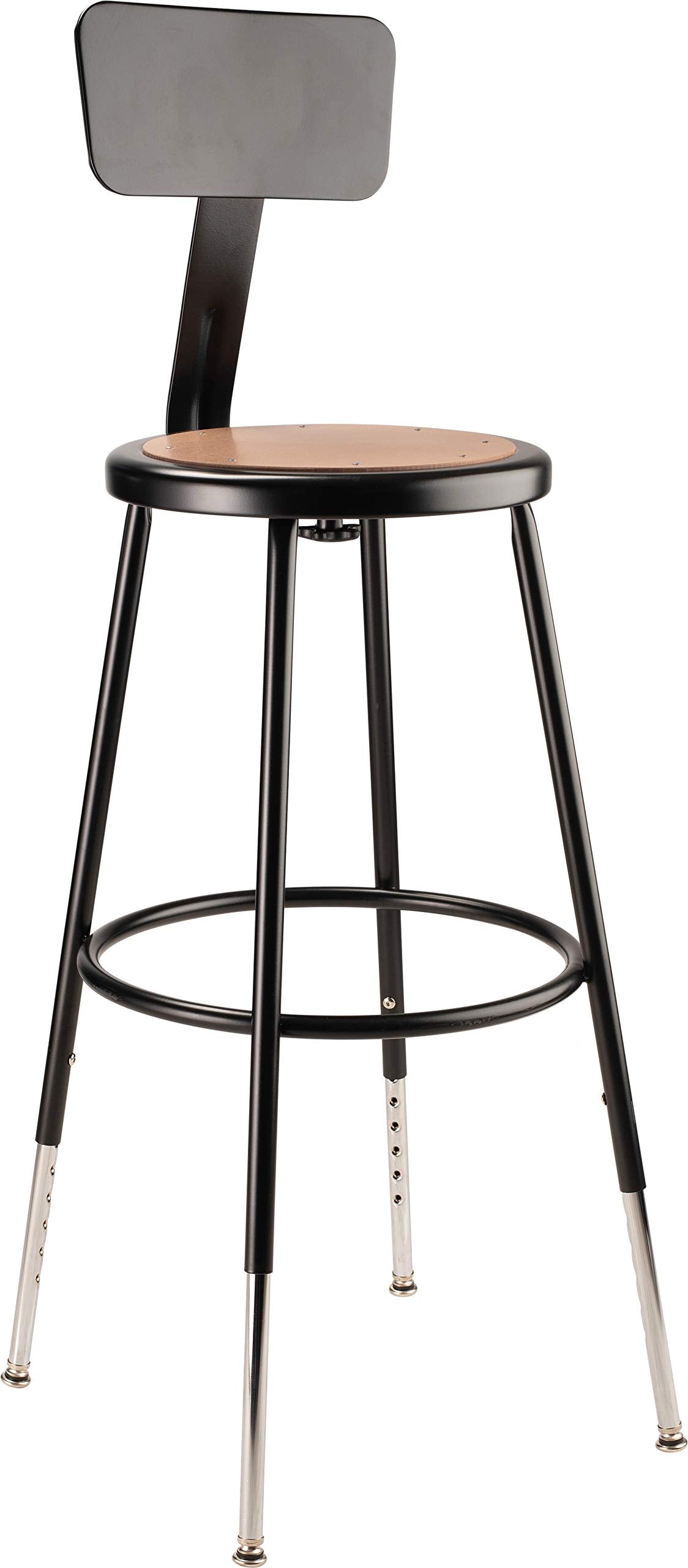 National Public Seating 24&quot; Adjustable Steel Stool With Backrest, Black (6224Hb-10)