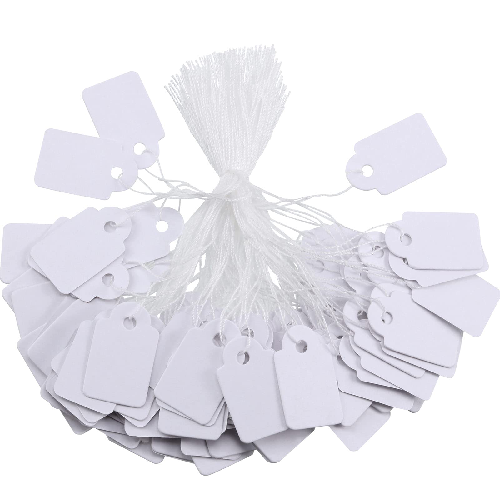 White Marking Tags Price Tags Price Labels Display Tags With Hanging String, 500 Pack (24 X 15 Mm)
