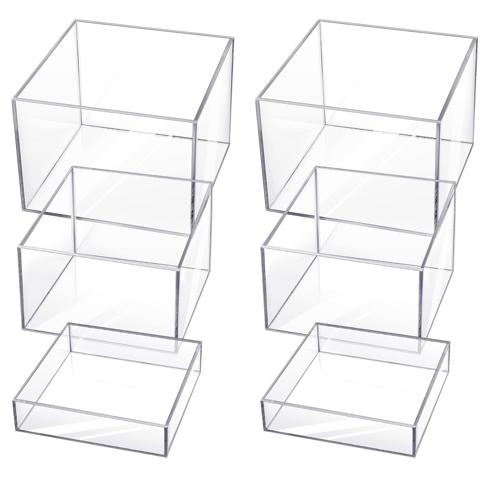 6 Pcs Acrylic Display Risers Acrylic Boxes Acrylic Display Nesting Cubes 5 Sided with Hollow Bottoms Display Stand Shelf for Cos