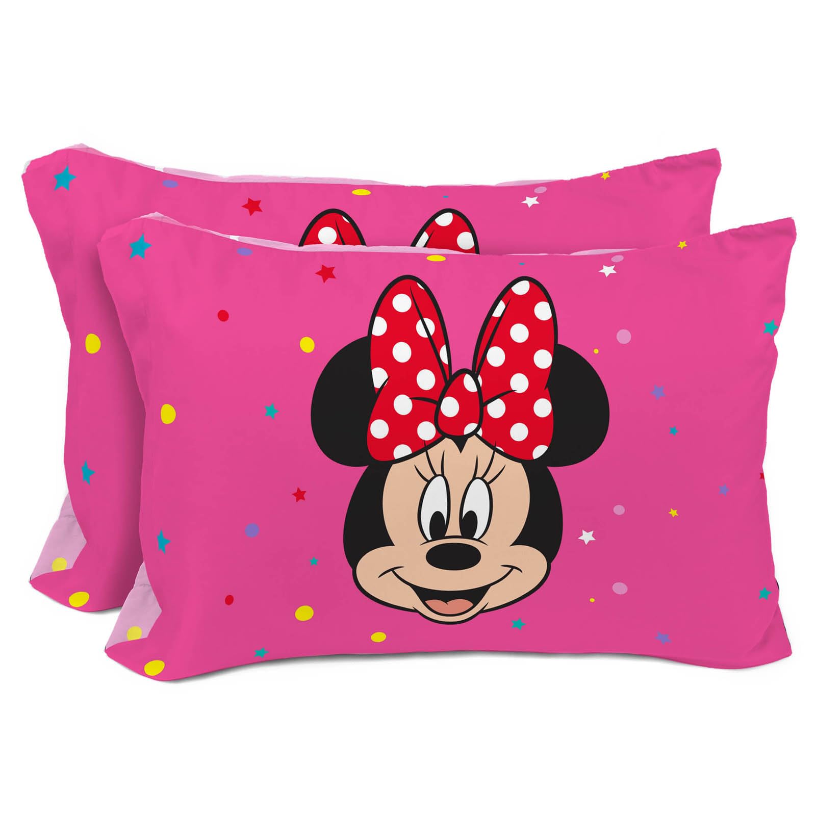 Sunny Side Up Disney Minnie Mouse 2 Pack Reversible Pillowcases - Double Sided Pillow Covers, Kids Super Soft Pink Bedding